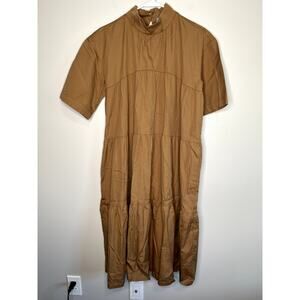 NWT Everlane Coffee Brown Contemporary Minimalist Tiered Quiet Luxury Dress M